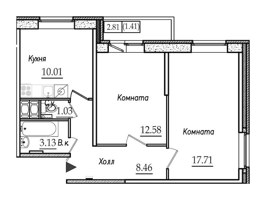 Двухкомнатная квартира в : площадь 54.33 м2 , этаж: 8 – купить в Санкт-Петербурге